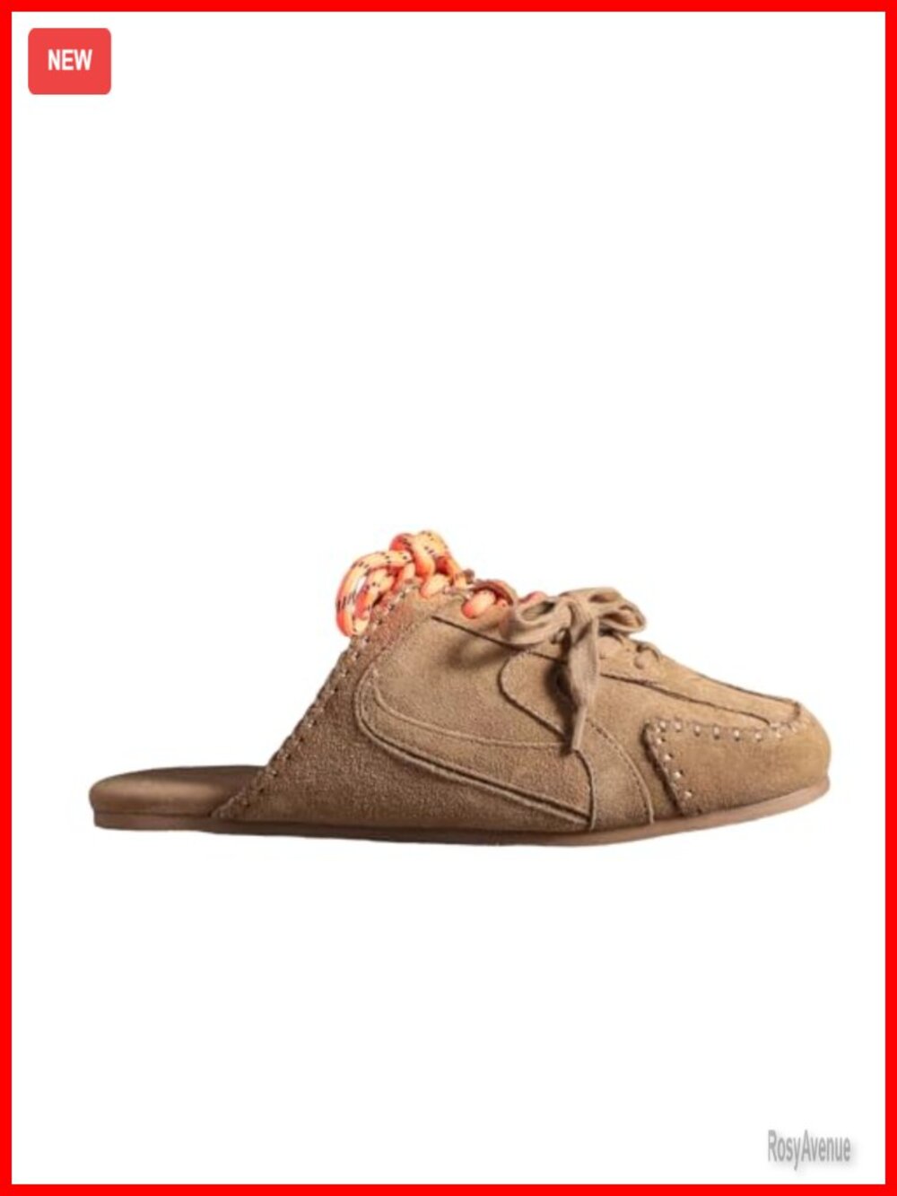 Suede Sneaker Mules Lace-Up Backless Slip-On Comfort Flats